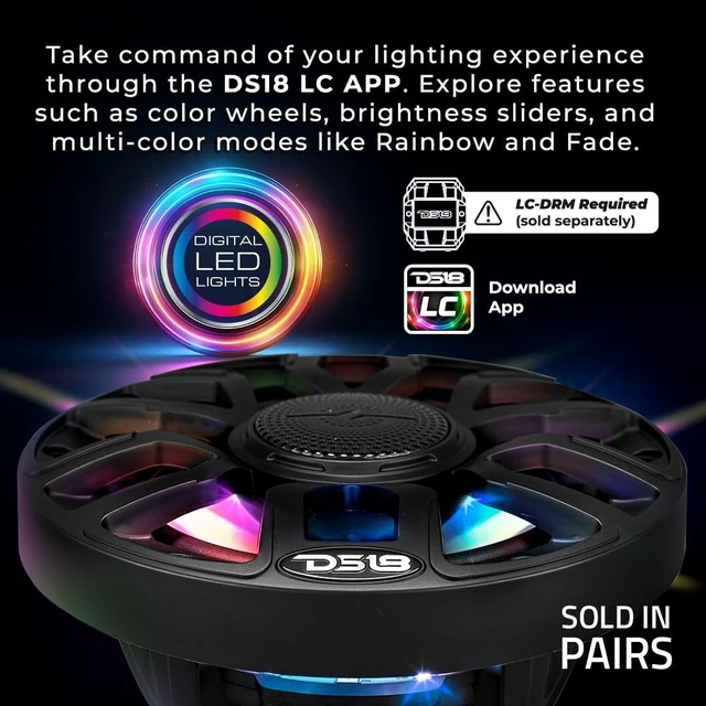 Alt view image 4 of 5 - DS18 NXL-IQ6/BK 6.5" 2-Way Coaxial Marine Speaker with Digital Led Lights and Bullet Tweeter 150 Watts 4-Ohm, Water Resistant IP65, Pair