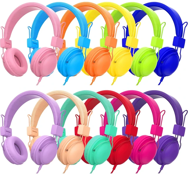 Main image of MIXCU 12-Pack Classroom Headphones for K-12 Schools, Bulk Wired 3.5mm Jack
