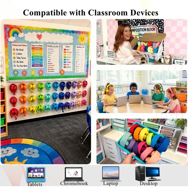 Alt view image 4 of 5 - MIXCU 12-Pack Classroom Headphones for K-12 Schools, Bulk Wired 3.5mm Jack