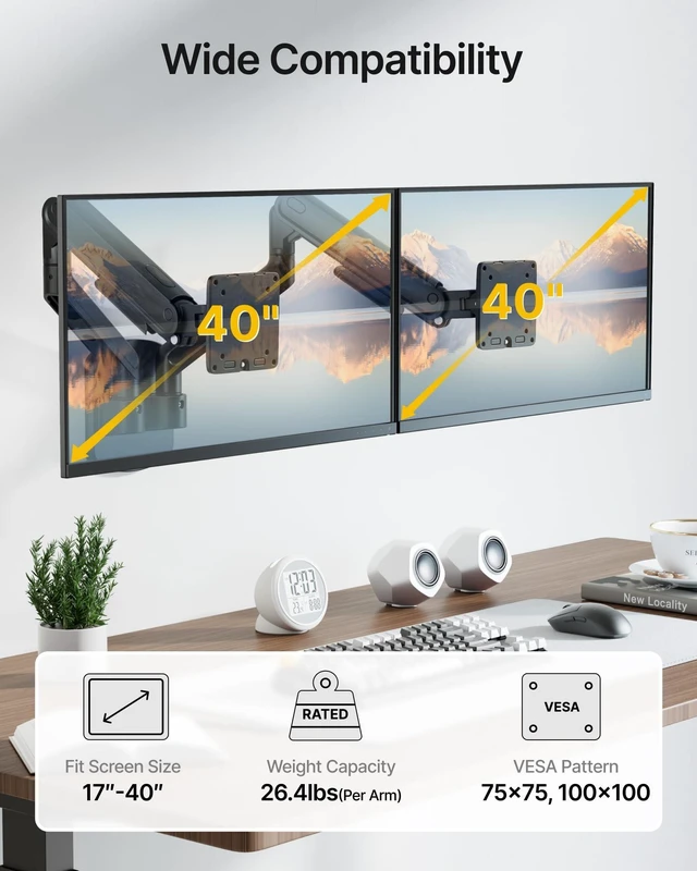 Alt view image 2 of 5 - monTEK Dual Monitor Wall Mount, Full Motion Spring Arm for 17-40" Screen