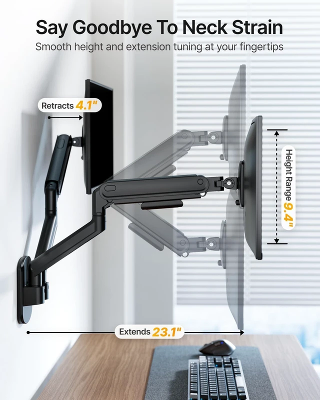 Alt view image 4 of 5 - monTEK Dual Monitor Wall Mount, Full Motion Spring Arm for 17-40" Screen