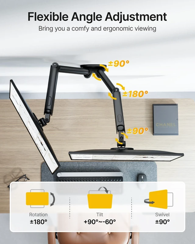 Alt view image 5 of 5 - monTEK Dual Monitor Wall Mount, Full Motion Spring Arm for 17-40" Screen