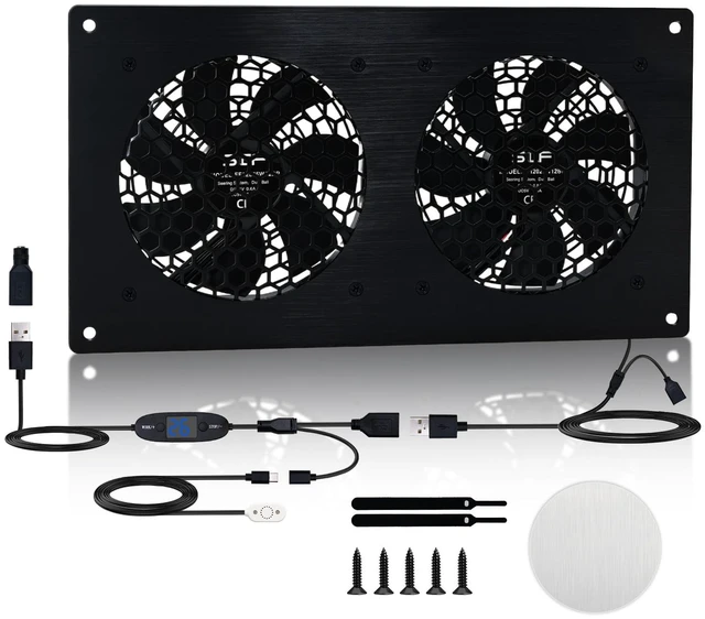 Main image of SCCCF Dual 120mm Thermostat-Controlled Cabinet Cooling Fan 5V/12V Dual Voltage, 10-Speed Adjustable, Ultra-Quiet for Server Racks,AV Cabinets,RVs& Greenhouses