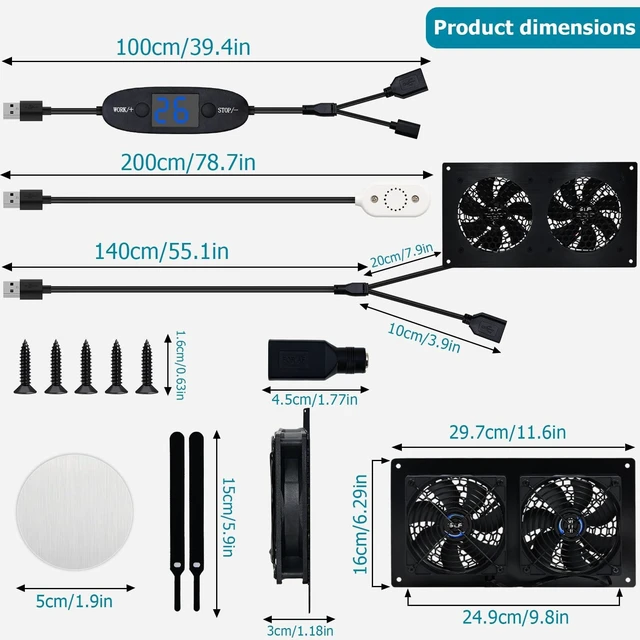Alt view image 2 of 5 - SCCCF Dual 120mm Thermostat-Controlled Cabinet Cooling Fan 5V/12V Dual Voltage, 10-Speed Adjustable, Ultra-Quiet for Server Racks,AV Cabinets,RVs& Greenhouses