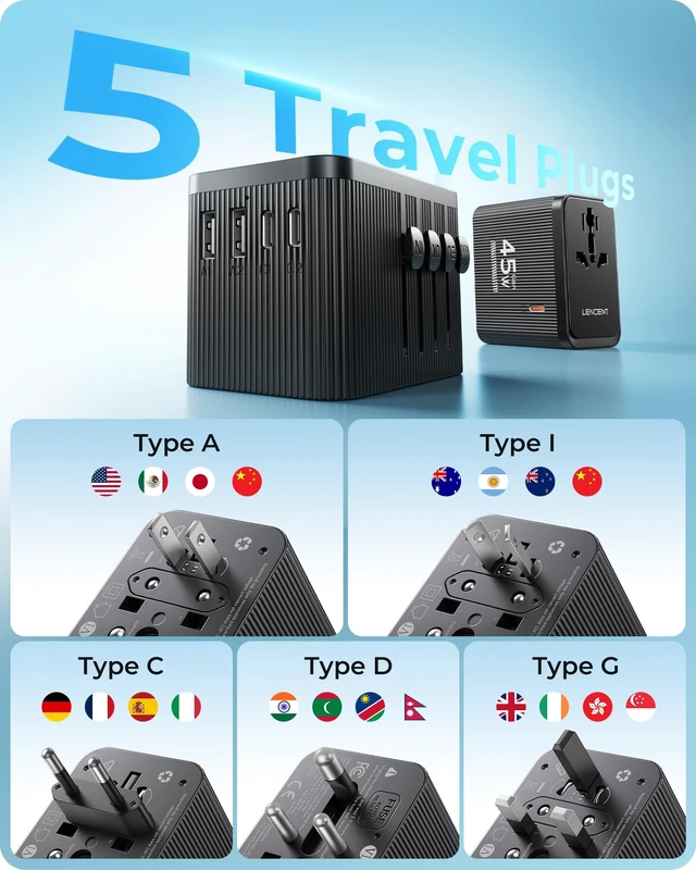 Alt view image 2 of 5 - LENCENT 45W Universal Travel Adapter Kit, Worldwide Adapter Type D/G/C/I/A