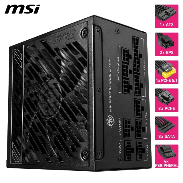 Alt view image 5 of 5 - MSI MPG A850GS PCIE5, Fully Modular Gaming 850W Power Supply, 80+ Gold, Dual 12V-2x6 Cables, Server-Grade Capacitor, ATX 3.1 & PCIe 5.1 Ready, Low-Noise, Semi Digital, 10 Year Warranty