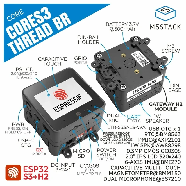 Alt view image 2 of 5 - M5Stack K149 Thread Border Router, 2" Touch LCD, ESP32-S3 240MHz