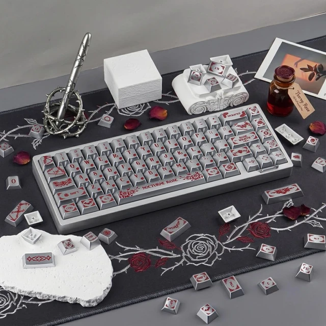 Alt view image 2 of 5 - Hyekit Nocturne Rose Metal Finish PBT Keycaps 130 Keys Cherry Profile