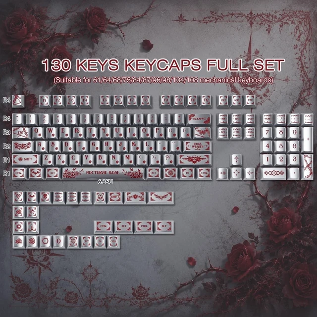 Alt view image 3 of 5 - Hyekit Nocturne Rose Metal Finish PBT Keycaps 130 Keys Cherry Profile