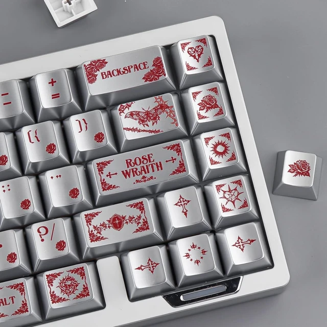 Alt view image 4 of 5 - Hyekit Nocturne Rose Metal Finish PBT Keycaps 130 Keys Cherry Profile