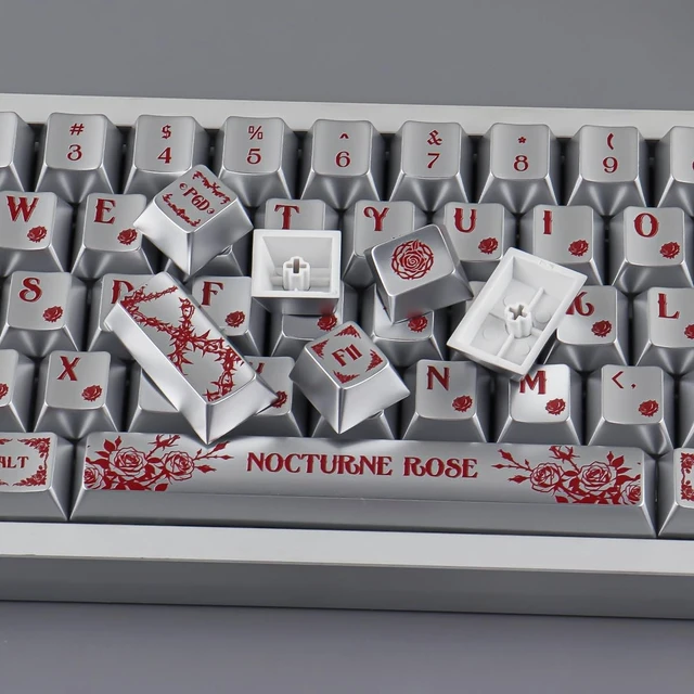 Alt view image 5 of 5 - Hyekit Nocturne Rose Metal Finish PBT Keycaps 130 Keys Cherry Profile