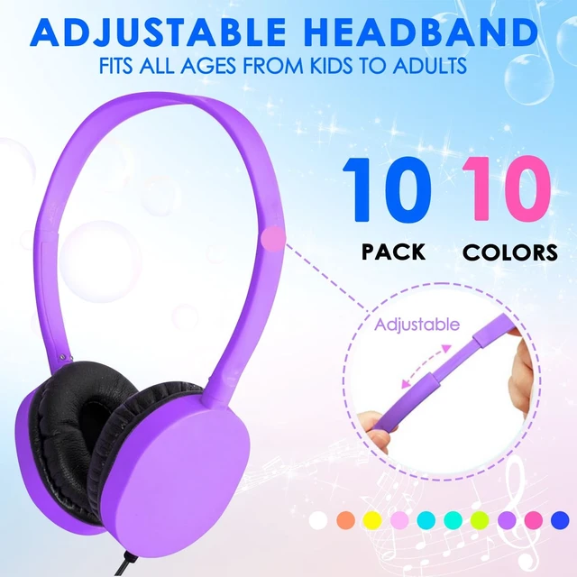Alt view image 4 of 5 - XOSDA Kids Headphones Bulk 10 Pack for School Classroom Student Children Toddler Boys Girls Teen and Adult, Computer Earphones Class Set of Headphones for Students (PU102,10 Mixed)