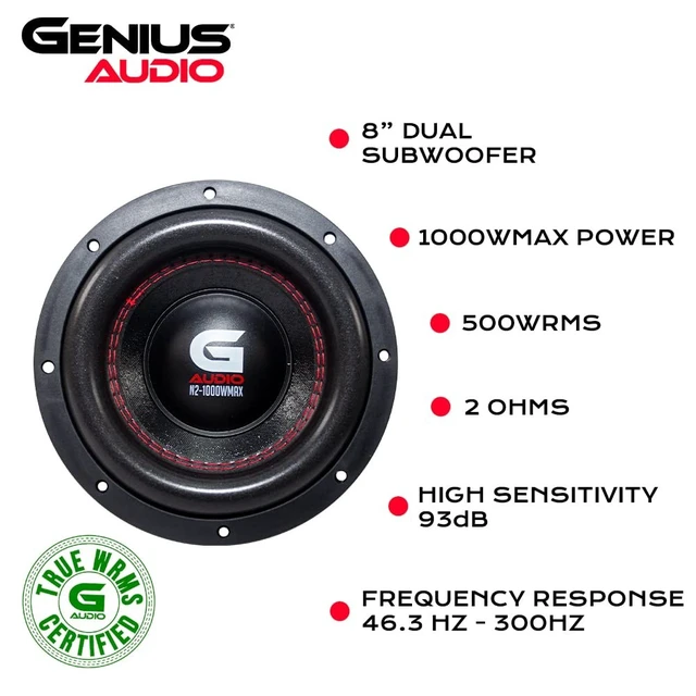 Alt view image 3 of 5 - Genius Audio N2-M8D2 8", 500 Watts RMS - 1000 Watts Max, High Power Pro Audio Subwoofer Speaker, Steel Basket Car Audio Speaker, Ferrite Magnet, 2 Ohm, Copper Coil, Reinforced Paper Cone (1 Speaker)