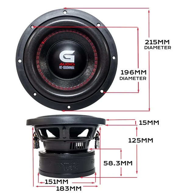 Alt view image 4 of 5 - Genius Audio N2-M8D2 8", 500 Watts RMS - 1000 Watts Max, High Power Pro Audio Subwoofer Speaker, Steel Basket Car Audio Speaker, Ferrite Magnet, 2 Ohm, Copper Coil, Reinforced Paper Cone (1 Speaker)