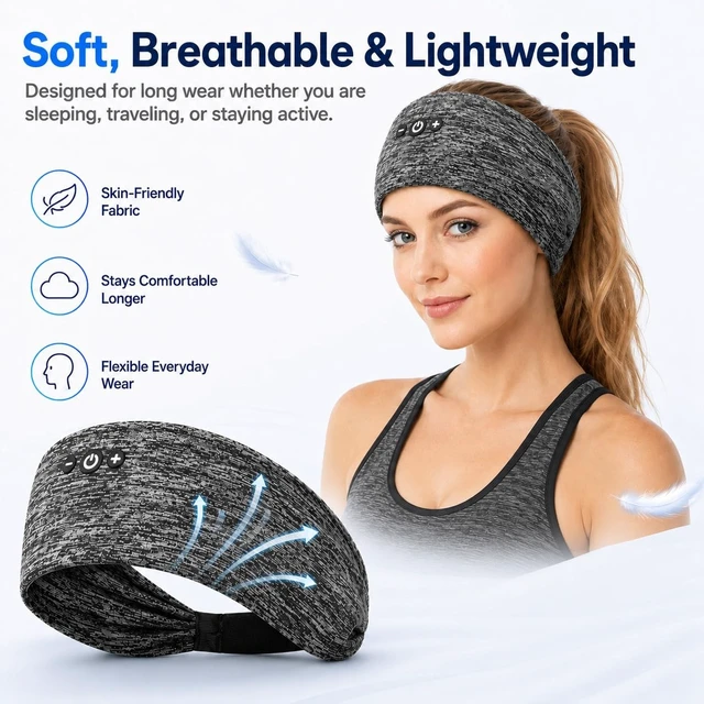 Alt view image 2 of 5 - ASIILOVI 2-Pack Sleep Headphones Bluetooth Headband, Headband Headphones for Sleeping Workout Running Yoga Gift