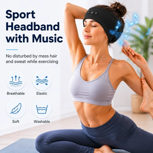 Alt view image 5 of 5 - ASIILOVI 2-Pack Sleep Headphones Bluetooth Headband, Headband Headphones for Sleeping Workout Running Yoga Gift