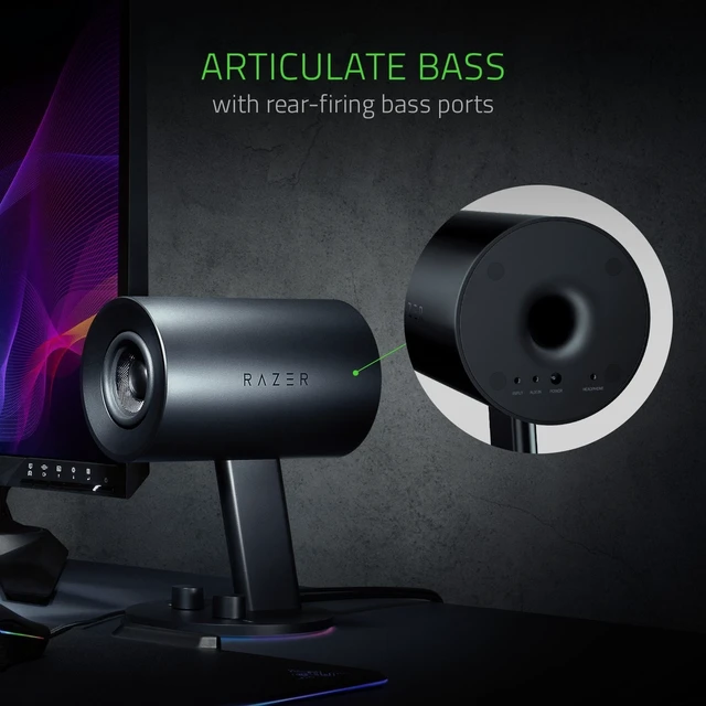 Alt view image 4 of 5 - Razer Nommo Chroma: Custom Woven 3" Glass Fiber Drivers - Rear-Facing Bass Ports - Bass Knob w/Automatic Gain Control Chroma Enabled - Full Range 2.0 PC Gaming Speakers, Black