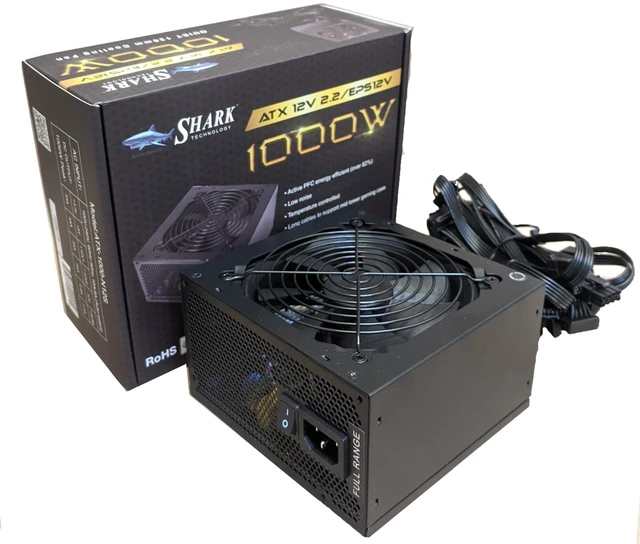 Main image of SHARK TECHNOLOGY 1000W Black ATX12V EPS12 Silent 120mm Fan Gaming PC 2X PCI-E Power Supply ATX PSU