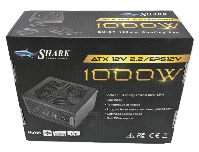 Alt view image 4 of 5 - SHARK TECHNOLOGY 1000W Black ATX12V EPS12 Silent 120mm Fan Gaming PC 2X PCI-E Power Supply ATX PSU