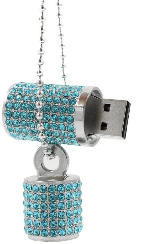 Main image of WooTeck 128GB USB 3.0 Flash Drive,Bling Rhinestone Diamond Crystal Glitter Lipstick Case Shining Jewelry with Necklace,Lakeblue