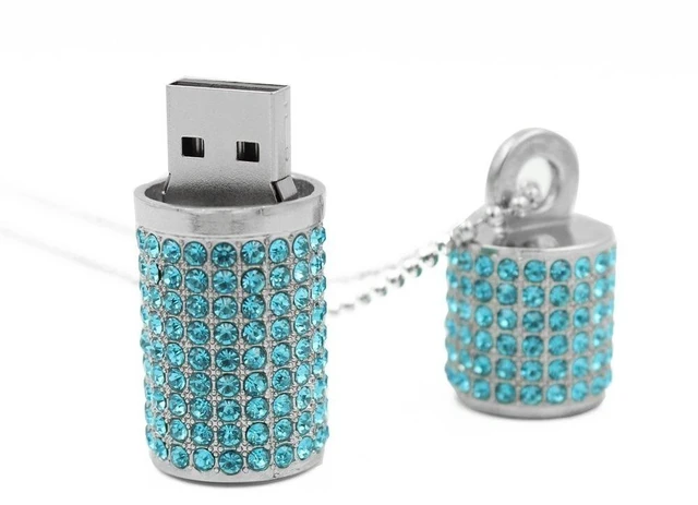 Alt view image 2 of 4 - WooTeck 128GB USB 3.0 Flash Drive,Bling Rhinestone Diamond Crystal Glitter Lipstick Case Shining Jewelry with Necklace,Lakeblue