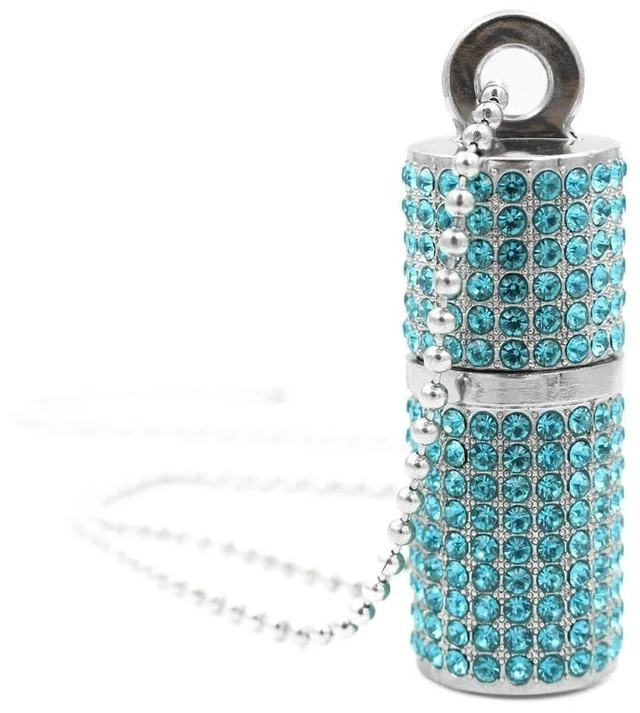 Alt view image 4 of 4 - WooTeck 128GB USB 3.0 Flash Drive,Bling Rhinestone Diamond Crystal Glitter Lipstick Case Shining Jewelry with Necklace,Lakeblue
