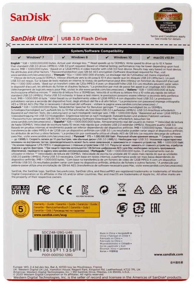 Alt view image 3 of 4 - Sandisk Ultra USB Flash Drive, 128 GB, Black (SDCZ48-128G-A46)