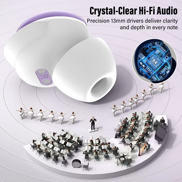 Alt view image 2 of 5 - VEKJ Sleep Earbuds Bluetooth Crystal-Clear Calls, IPX7 Waterproof Earphones Lilac