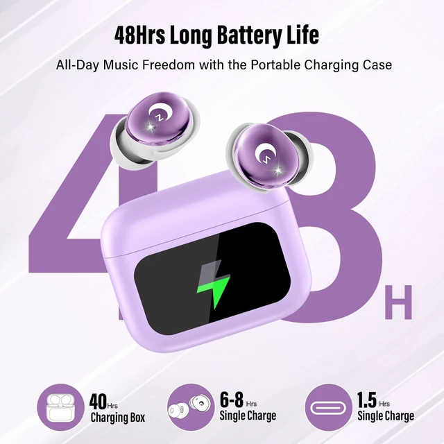 Alt view image 5 of 5 - VEKJ Sleep Earbuds Bluetooth Crystal-Clear Calls, IPX7 Waterproof Earphones Lilac