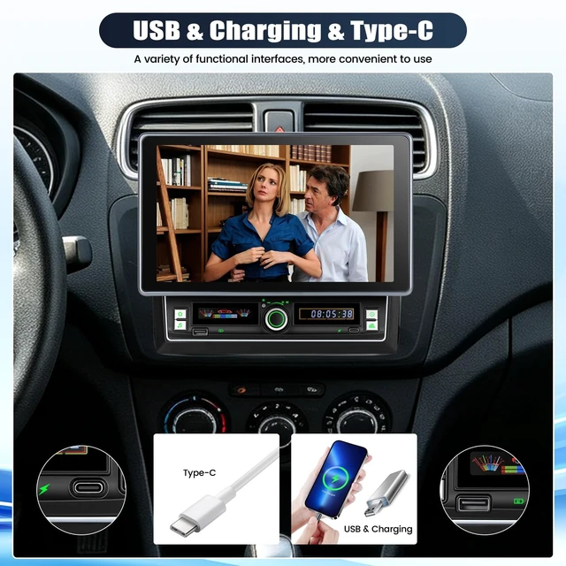 Alt view image 4 of 5 - Double Din Touchscreen Car Radio Stereo with Wireless Carplay&Android Auto
