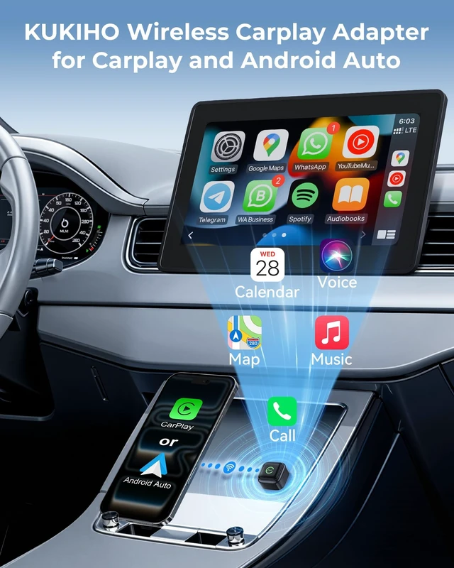 Alt view image 3 of 5 - Wireless CarPlay Adapter, Convert Wired to Wireless, 2-in-1 CarPlay & Android Auto, Mini Plug & Play, Fast Auto-Connect & No Latency, USB/USB-C for Cars with Built-in CarPlay & iOS 10+/A