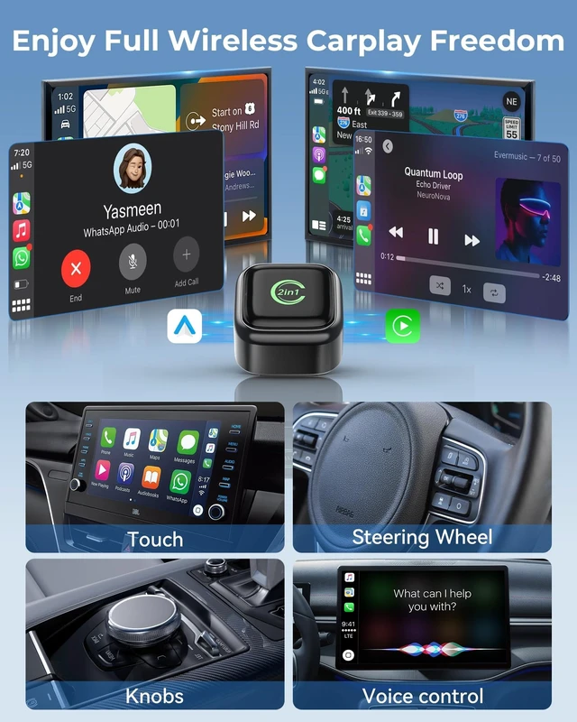 Alt view image 4 of 5 - Wireless CarPlay Adapter, Convert Wired to Wireless, 2-in-1 CarPlay & Android Auto, Mini Plug & Play, Fast Auto-Connect & No Latency, USB/USB-C for Cars with Built-in CarPlay & iOS 10+/A