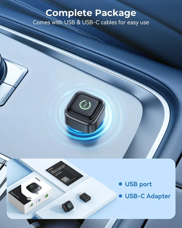 Alt view image 5 of 5 - Wireless CarPlay Adapter, Convert Wired to Wireless, 2-in-1 CarPlay & Android Auto, Mini Plug & Play, Fast Auto-Connect & No Latency, USB/USB-C for Cars with Built-in CarPlay & iOS 10+/A
