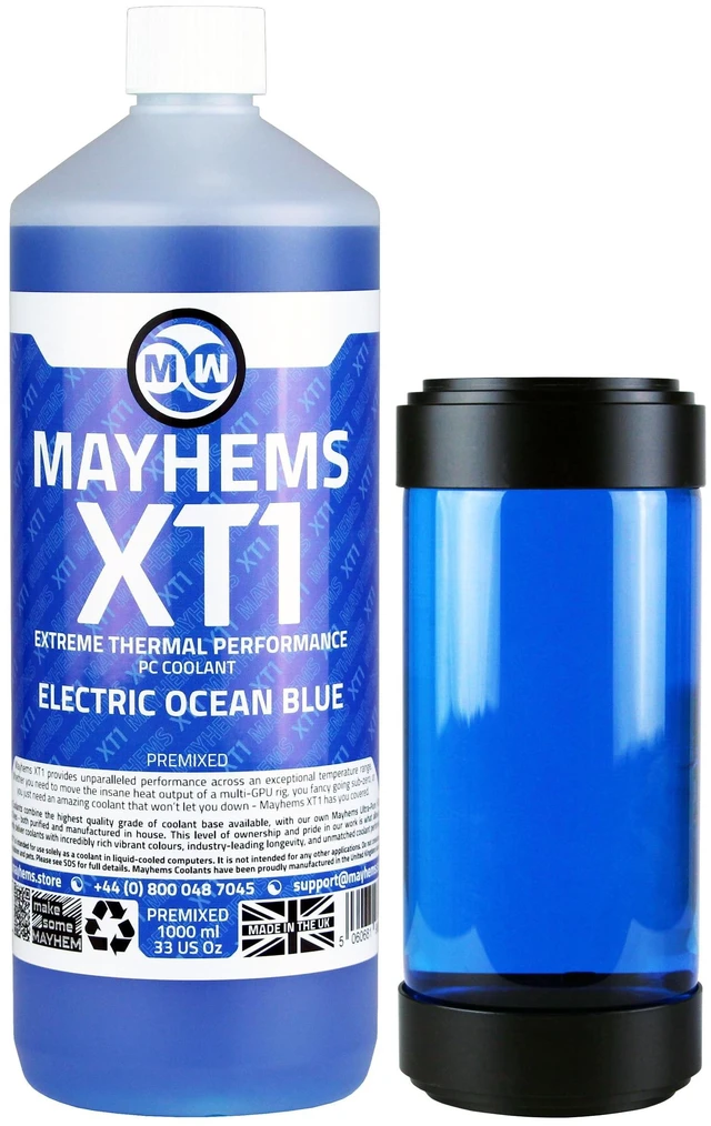 Main image of Mayhems - XT1 Premixed PC Coolant - Computer Water Cooling Fluid - Liquid Cooling, Thermal Performance Series, 1 Litre, Electric Ocean Blue