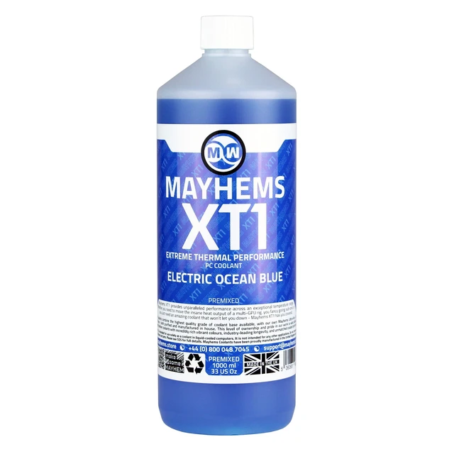 Alt view image 2 of 5 - Mayhems - XT1 Premixed PC Coolant - Computer Water Cooling Fluid - Liquid Cooling, Thermal Performance Series, 1 Litre, Electric Ocean Blue