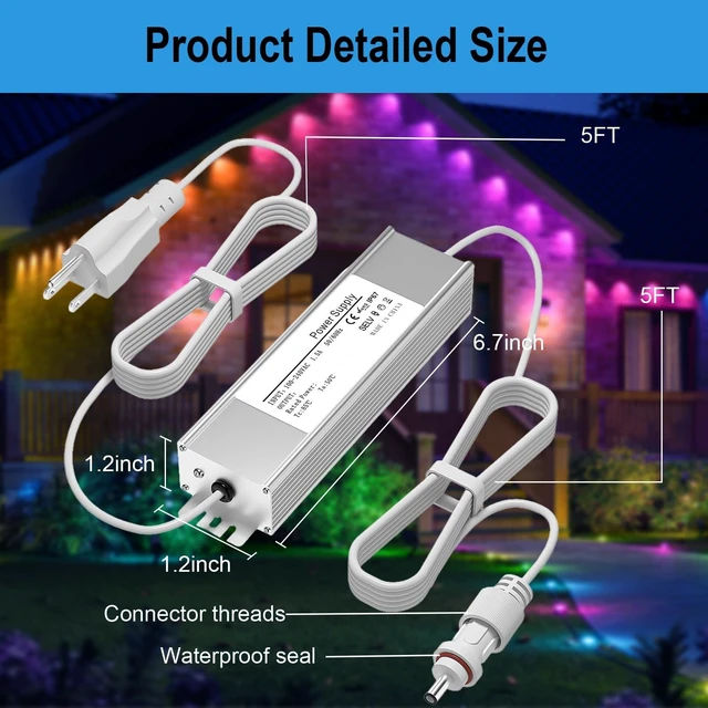 Alt view image 3 of 5 - 36V Power Adapter for Govee Pro Permanent Outdoor Lights Compatible with Govee H706A H706B H706C Power Supply Cord