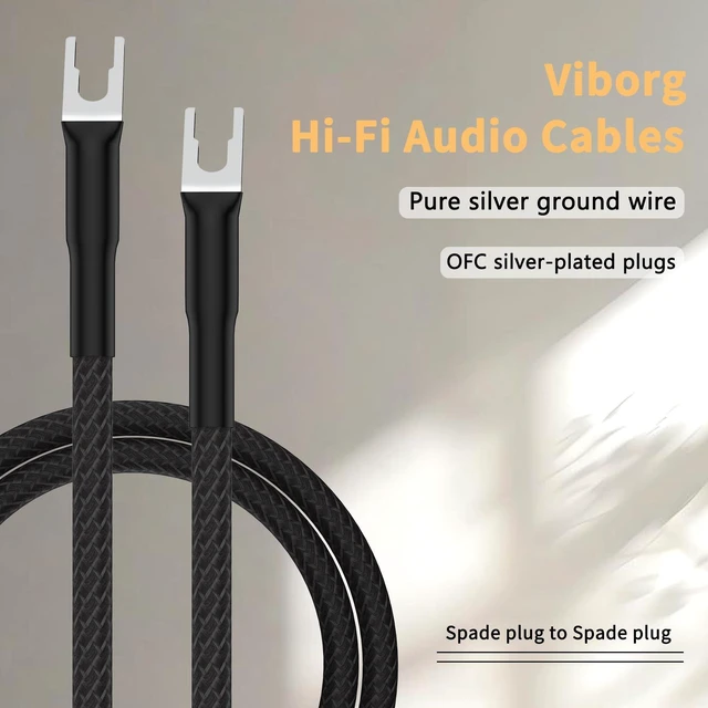 Alt view image 3 of 5 - Viborg 6.6FT Pure Silver Phonograph Turntable Ground Wires Shielded Cable for Magnetic Vintage Record Players (Y Spade to Y Spade Terminal)