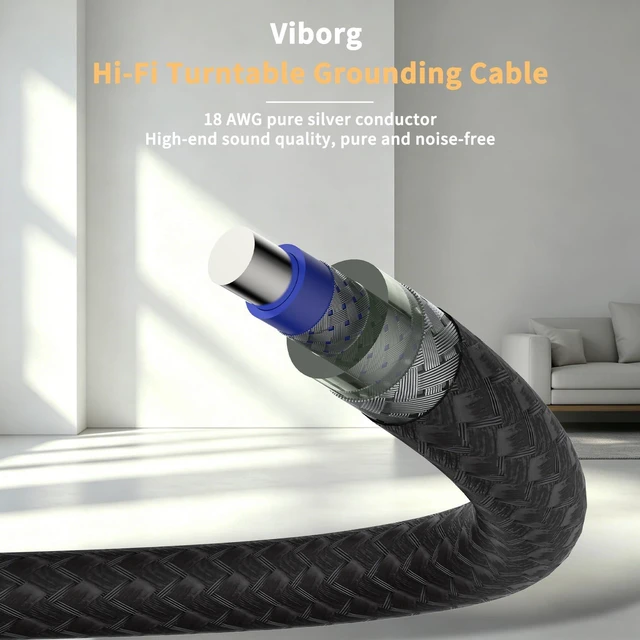 Alt view image 5 of 5 - Viborg 6.6FT Pure Silver Phonograph Turntable Ground Wires Shielded Cable for Magnetic Vintage Record Players (Y Spade to Y Spade Terminal)