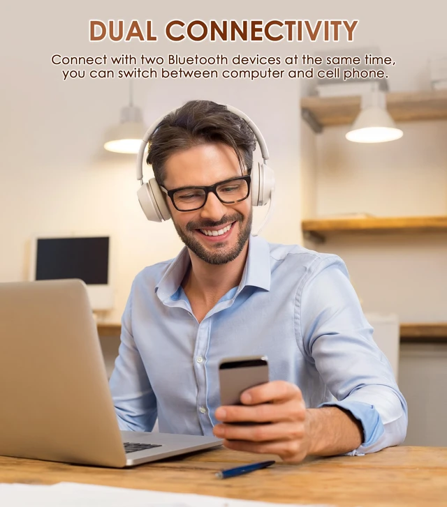Alt view image 3 of 5 - Wireless Headset with Mic for Work, Bluetooth Headset with Noise Cancelling