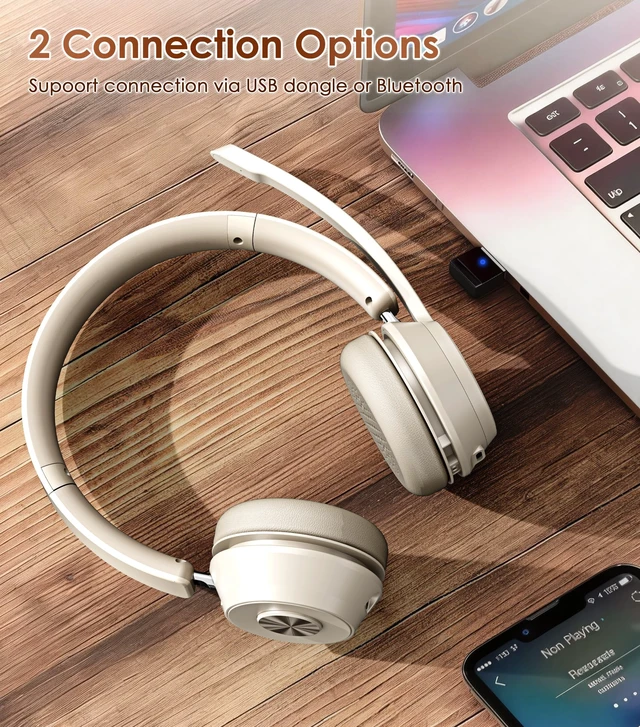 Alt view image 4 of 5 - Wireless Headset with Mic for Work, Bluetooth Headset with Noise Cancelling