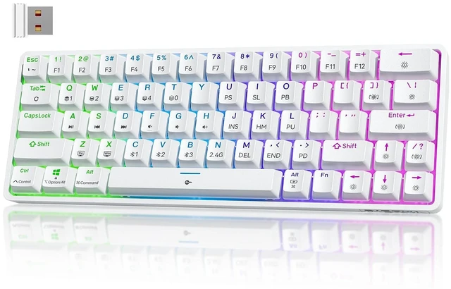 Main image of TMKB T63 Gaming Keyboard, 60% Wireless Mechanical Keyboard with Bluetooth/2.4G/Type-C, Compact 63 Keys Anti-Ghosting, RGB Backlight, Clicky Blue Switch - White
