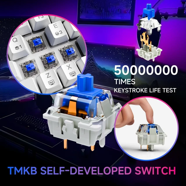Alt view image 4 of 5 - TMKB T63 Gaming Keyboard, 60% Wireless Mechanical Keyboard with Bluetooth/2.4G/Type-C, Compact 63 Keys Anti-Ghosting, RGB Backlight, Clicky Blue Switch - White