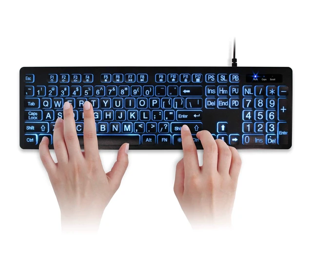 Alt view image 3 of 5 - Aluratek Large Print Tri-Color USB LED Backlit Illuminated Keyboard (AKBLED01FS)