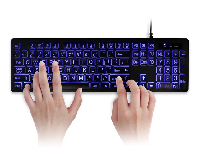 Alt view image 4 of 5 - Aluratek Large Print Tri-Color USB LED Backlit Illuminated Keyboard (AKBLED01FS)