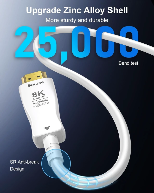 Alt view image 4 of 5 - HDMI Cable 160FT 8K Fiber Optic - 48Gbps Ultra High Speed for Monitor, TV