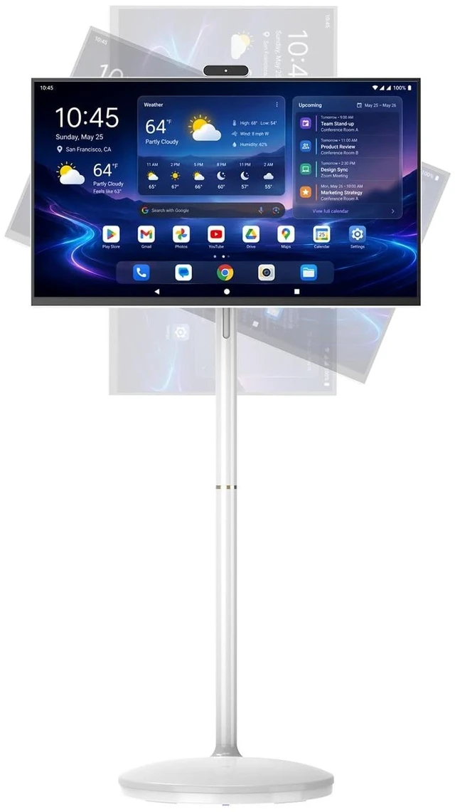 Main image of 32 Inch Smart Portable TV on Wheels, Android 14 FHD Touch Screen Monitor with Battery, 8GB RAM 128GB Storage, 13MP Webcam, HDMI USB-C Rolling Smart Display for Home Office