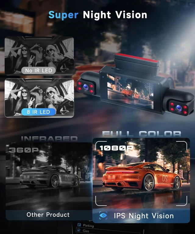 Alt view image 4 of 5 - Orderich 4 Channel 360Dash Cam Front and Rear Inside Left Right, 3 Inch Dash Camera for Cars, Built-in Night Vision, Sensitive Motion Detection 24/7 Recording Parking Mode Monitor Reversing Help