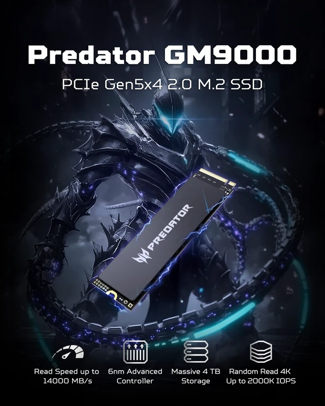 Alt view image 2 of 5 - Acer Predator GM9000 2TB SSD, PCIe Gen5x4 NVMe M.2 SSD, Up to 14,000MB/s, SLC + DRAM Cache, PCIe 5.0 Internal Solid State Drive, Compatible with Desktops Laptop PC AI Work