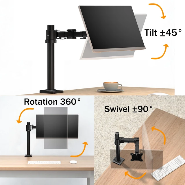 Alt view image 3 of 5 - THEARK Single Monitor Arm Desk Mount - Adjustable VESA Desk Arm Mount for 17-32 Inch Screens,Holds up to 19.8 lbs,Single Monitor Stand for Desk with C-Clamp and Grommet Base,VESA 75x75/100x100mm