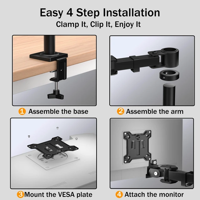Alt view image 4 of 5 - THEARK Single Monitor Arm Desk Mount - Adjustable VESA Desk Arm Mount for 17-32 Inch Screens,Holds up to 19.8 lbs,Single Monitor Stand for Desk with C-Clamp and Grommet Base,VESA 75x75/100x100mm